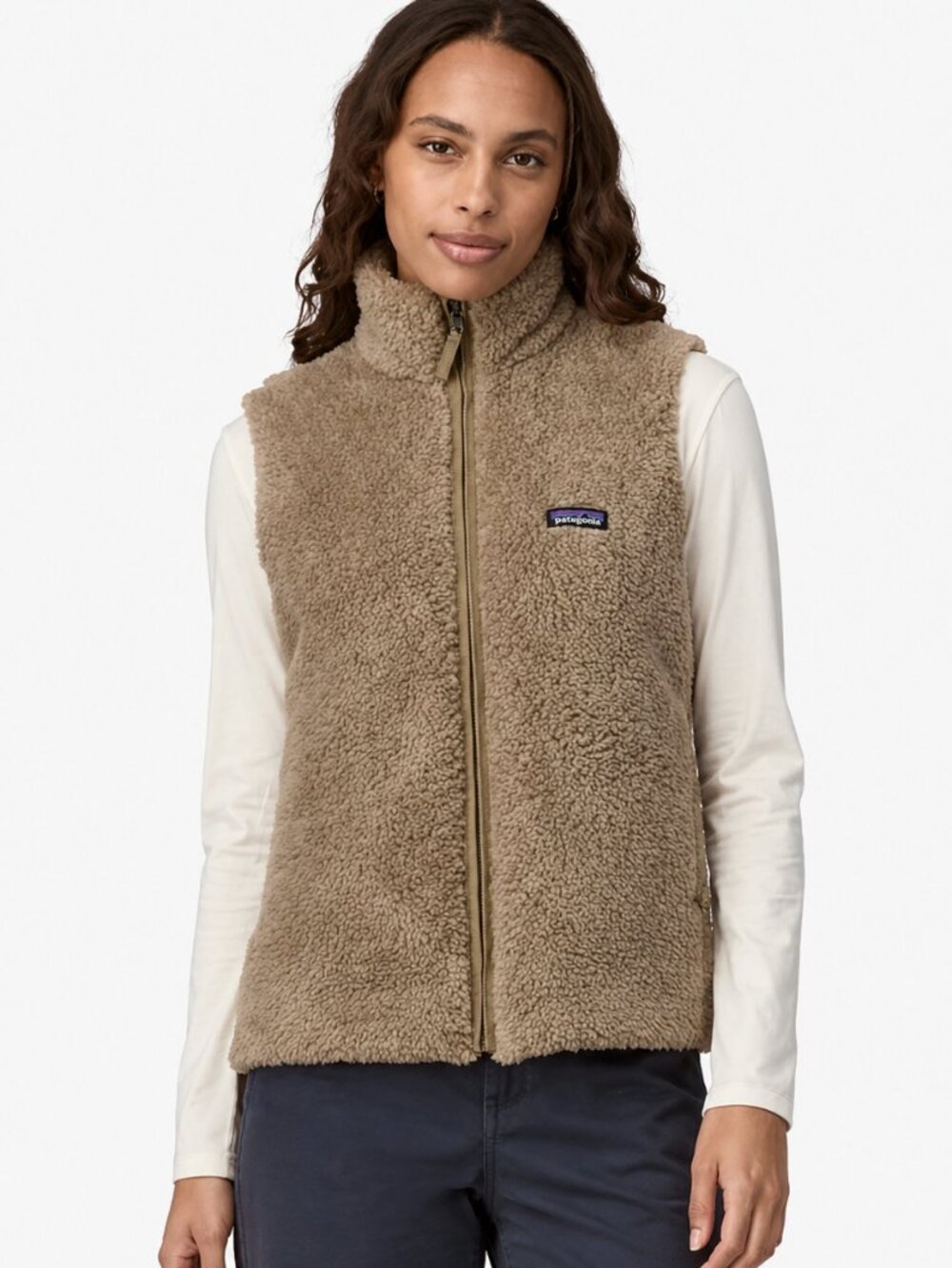 Patagonia Los Gatos Tan Beige Teddy Sherpa Fleece Vest Full Zip Women XS